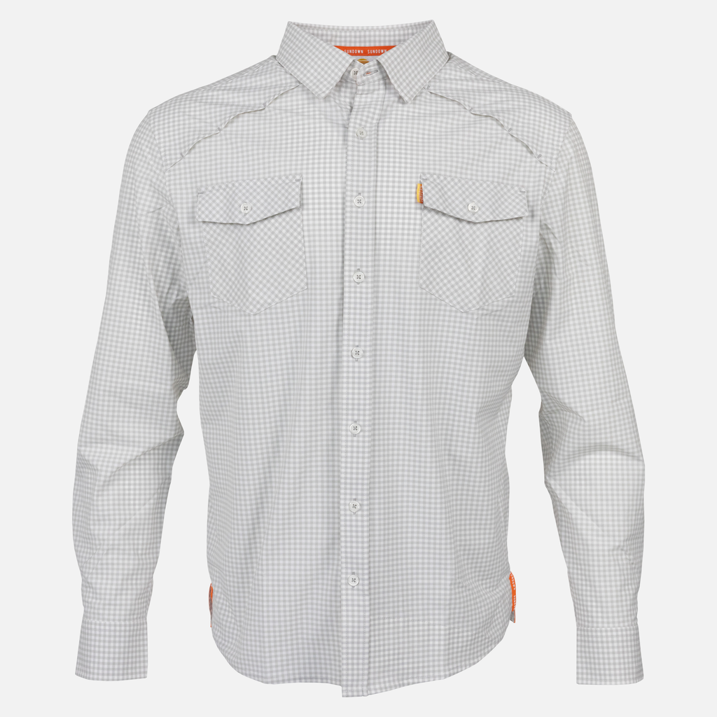 White/Grey Micro-Gingham Performance Shirt L/S